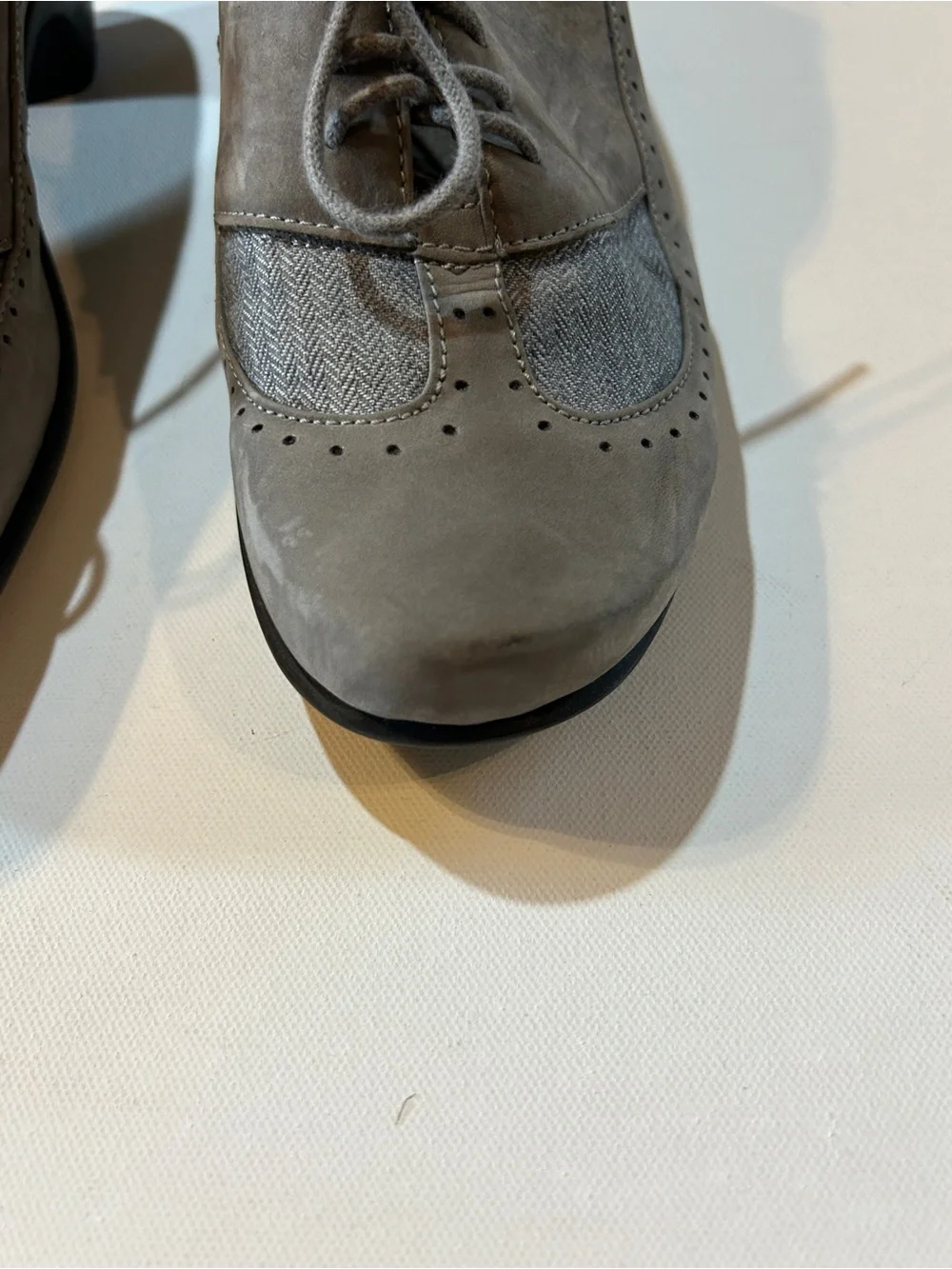 NAOT Gray Nubuck Leather Oxford Heels Tweed Lace-Up Comfort Shoes Women’s EU 41